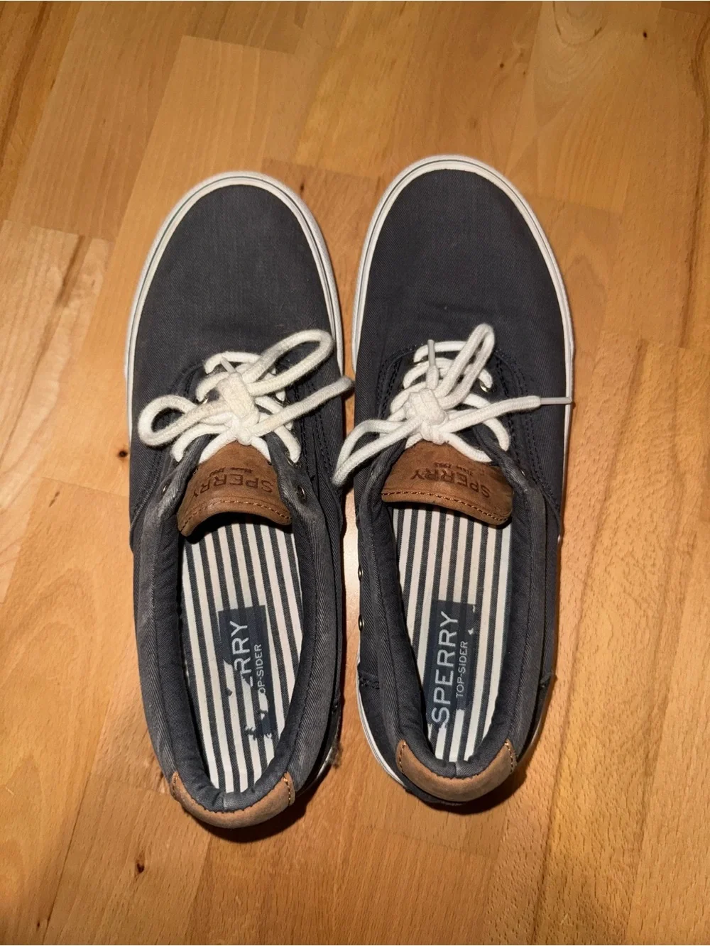 Sperry Charcoal Canvas Boat Shoes with White Laces